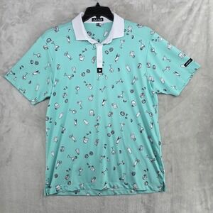 Bad Birdie Mens Golf Polo Shirt Medium Cocktails Print Mint Green Short Sleeve‎